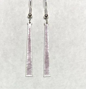 Lavender enamel on Silver skinny abstract Dangle Pierced Earrings- 1 1/2" long - Picture 1 of 4