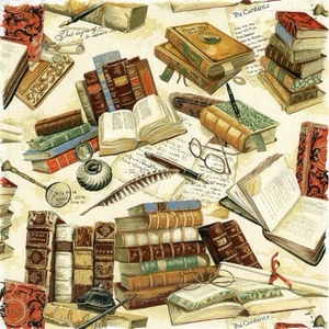 Fat Quarter Nutex Victorian Vintage The Library Books Reading 100% Cotton Fabric - Picture 1 of 4