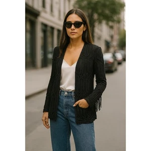Vintage Giorgio Armani Macramé Crochet Fringe Jacket – Boho Luxe Statement Piece - Picture 1 of 8