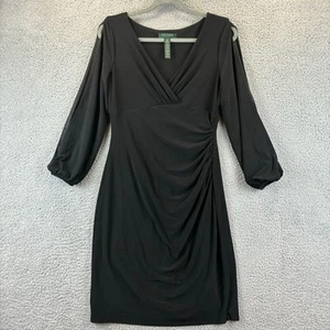 Ralph Lauren Dress 10P Faux Wrap LBD Cocktail Sexy Ruched Empire Stretchy LRL - Bild 1 von 10