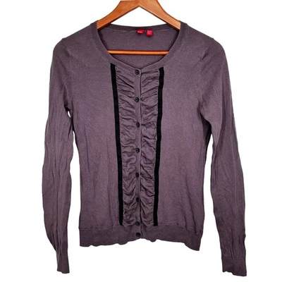 Esprit Button Up Cardigan Ruching and Ribbon Accent Purple with Black Medium? - Image 1 of 4