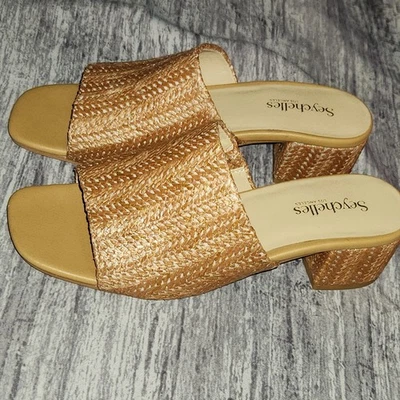 塞舌尔洛杉矶编织拉菲亚高跟鞋凉鞋-适合 7.5 码 — 第 1/4 张图片