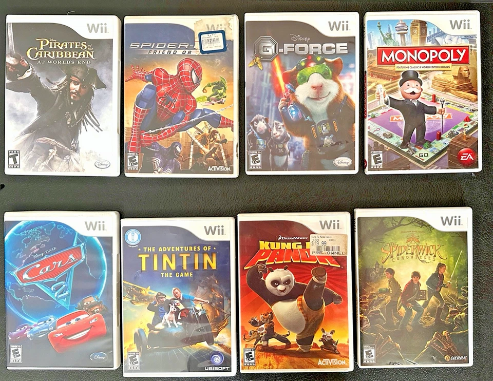 Eight Nintendo WII Movie Games - Spiderman, Pirates, Tintin. Cars, G-Force, More - Image 1 of 1
