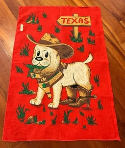 NWOT Vtg. Cotton Tea Towel Ol' Tex Style Texas Western Cowboy Pup - Picture 1 of 4