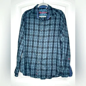 ROBERT GRAHAM LARGE LONG SLEEVE BUTTON UP BLACK-GRAY-FLIP CUFF BLUE-BLACK - Picture 1 of 5