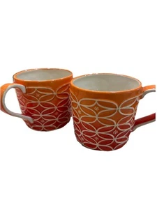 Starbucks Barista Ceramic Coffee Tea 2 Mugs Cups 14 Fluid Oz Shades Of Orange - Picture 1 of 9