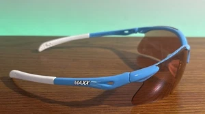 Maxx Storm LT Wrap Sport Sunglasses Carolina Blue Frames W/ Orange Lenses - Picture 1 of 9