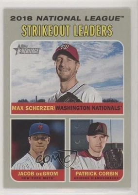 2019 Topps Heritage League Leaders Jacob deGrom Patrick Corbin Max Scherzer #71 - Image 1 of 2