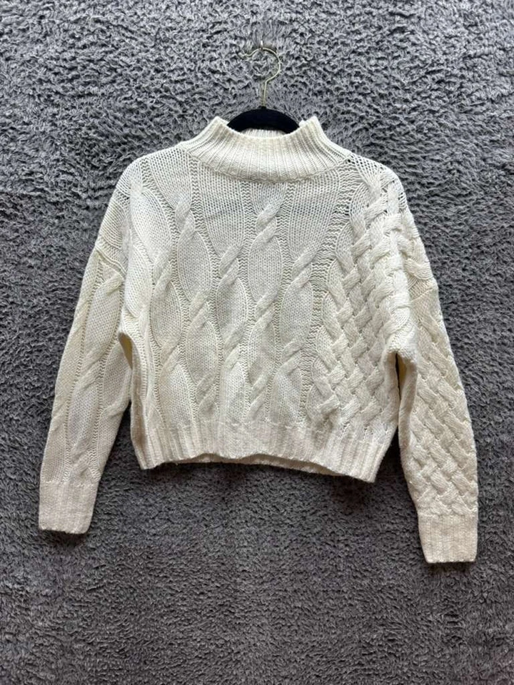 360 Sweater Italian Yarn Elyse Cable Knit Turtleneck Sweater White Women Size XS - Image 1 of 4