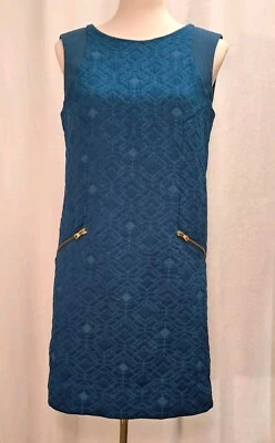 Mini Vestido J.Crew Talla S Jacquard Sin Mangas Cremallera Bolsillo Cambio Azul Pavo Real B9431 Foto 1 de 4