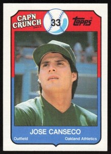 1989 Topps Cap'n Crunch #1 Jose Canseco Oakland Athletics