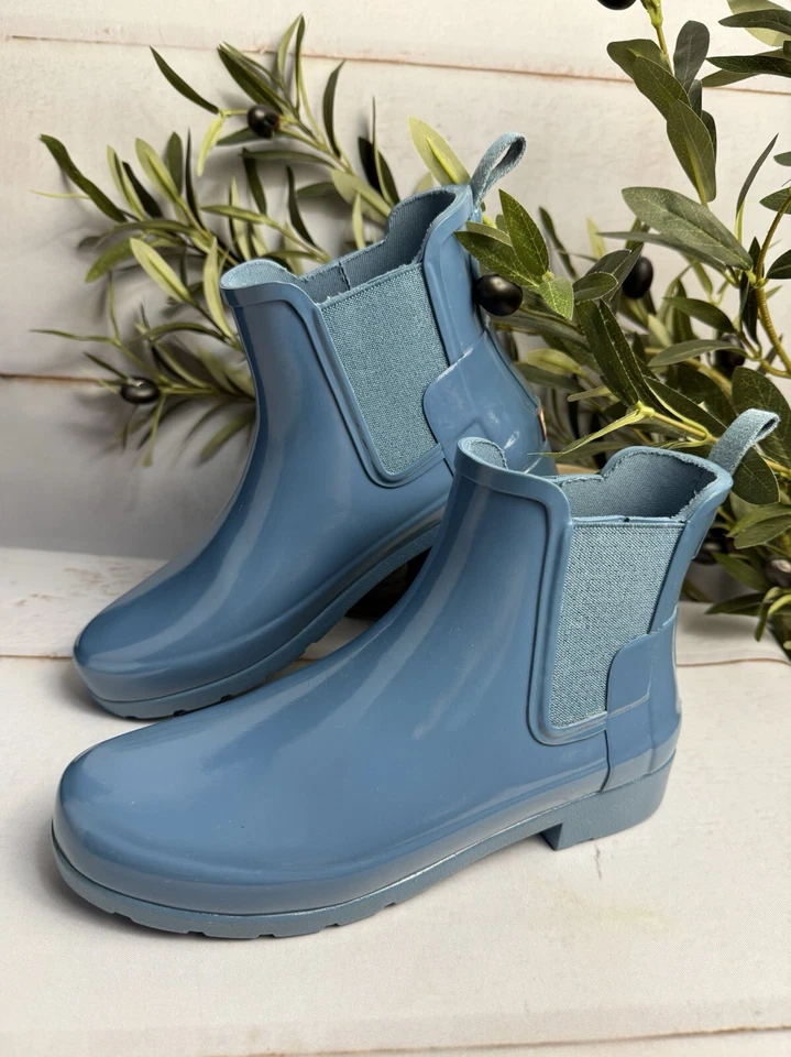 Botas de borracha Hunter femininas originais Chelsea impermeáveis azul tornozelo EUA 6 Euro 37 - Imagem 1 de 4