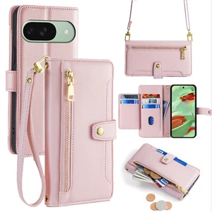Per Cellulare Google Pixel 9 Con Nastro Custodia PU Pelle Tracolla Rosa - Bild 1 von 10
