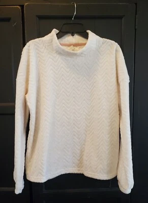 Pullover polar Maurices cuello falso rosa crema patrón Chevron para mujer L usado en excelente estado  Foto 1 de 4