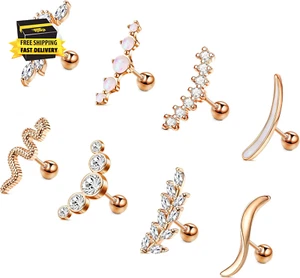 8Pcs 16G Cartilage Earring Stud for Women Stainless Steel Climbler Earrings Opal - Picture 1 of 8