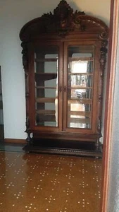 INCREDIBLE CARVED ANTIQUE OAK 1880'S ITALIAN CHINA CABINET - 23IT001C - Picture 1 of 1