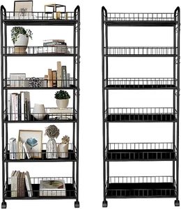 6 Tier 10In Slim Rolling Storage Cart with Wheels, Mobile Shelving Unit Metal Wi - Picture 1 of 7