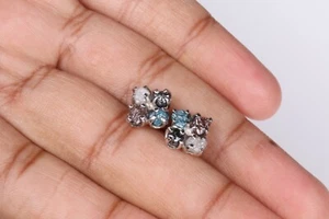 4.80ct Blau/Rot/Weiß / Schwarz Grobem Diamant Ohrringe Roh 925 Silber Nieten - Bild 1 von 5