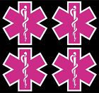 FOUR HOT PINK Reflective Star Of Life Car or Fire Helmet Decal EMS EMT 2 inch