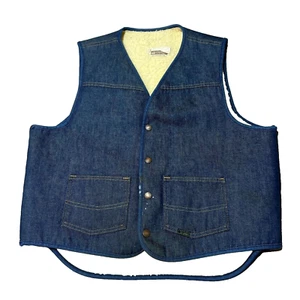 Vintage Sears Vest Mens Large Western Wear Sherpa Lined Denim Snap Button 70s - Picture 1 of 6