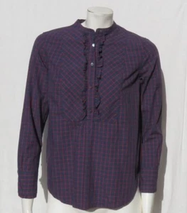 2016 J CREW Navy Red Check Cotton Half Button Bib Popover Shirt Top sz 0 XS EUC - Bild 1 von 5