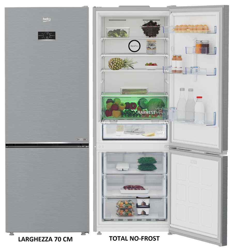 FRIGORIFERO COMBINATO 560 LT INOX NOFROST INVERTER D 70 CM BEKO B5RCNE565HXP.