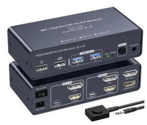 VEDINDUST HDMI+Displayport KVM Switch 2 PC 2 Monitors 8K@60Hz 4K@120Hz - Bild 1 von 9