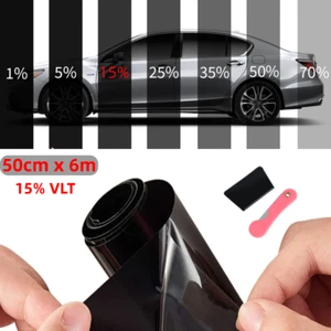 50cm x 6m Fenstertönungsfolie 15% Dunkel Schwarz Rauch Auto Auto Heim Heimwerker - Bild 1 von 12