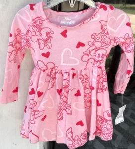 Baby Girls Disney sz 12 mo Pink Minnie Mouse Hearts Dress Long Sleeve NWT 07 - Picture 1 of 5