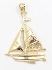 14k Yellow Gold Diamond Cut Sail Boat Necklace Pendant