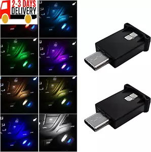 2PCS USB Type C LED Ambient Light, 8 Colors RGB Dynamic Atmosphere Lamp Car Inte - Picture 1 of 6