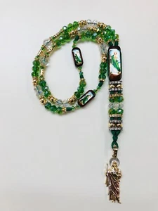 Rosario San Judas Tadeo Sinaloense GN/WT/GL cristal y oro laminado hecho a mano - Imagen 1 de 7