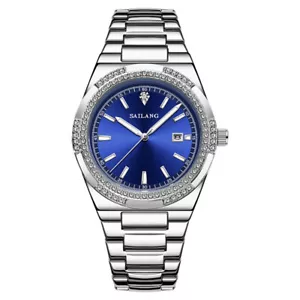 Blaues Zifferblatt Casual Business Quarzuhr Luxus Strass Herrenuhr Daily Wear - Bild 1 von 6
