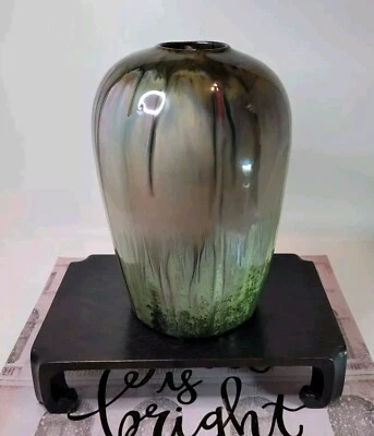 Fulpher Prang Round Top Vase 8" Brown & Crystalline Flambe Green Tones Vtg READ - Image 1 of 4