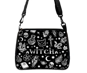 Gothic Cat Printed Shoulder Bag Halloween Crossbody HandBag - Picture 1 of 4