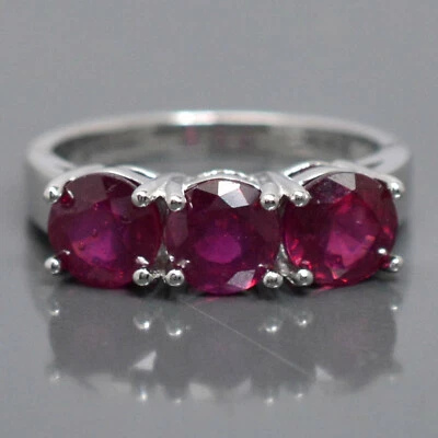 925 Solid Silver 6 MM Natural Red Ruby Gemstone Engagement Cluster Ring Jewelry - Image 1 of 4