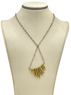 Colar de elos circulares banhado a prata com detalhes em pedras preciosas banhadas a ouro 24" - Imagem 1 de 4