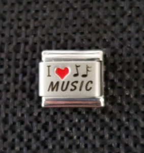 I ❤️ MUSIC Italian Charm Link Stainless Steel Laser Enamel 9mm Uberry Brand - Picture 1 of 3