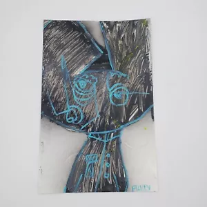 Abstrakte Außenseiter Katzenkunst Gemälde auf Papier von NYC Graffiti Künstler PUKE - Bild 1 von 2