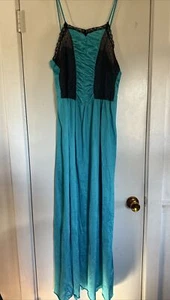 Abito slip vintage sotto copertura turchese e nero taglia circa Medium - Foto 1 di 9