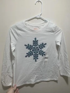 NWT Girls Long Sleeve T-Shirt Cream Snowflake Size L(10/12) Winter Theme 0132 - Picture 1 of 12