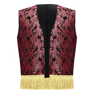 Boys Arabian Prince Vest Sleeveless Embroidery Fringe Waistcoat Open Front Top - Picture 1 of 17