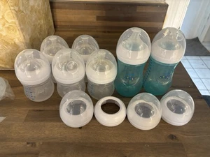 7 Philips Avent 4oz 9oz Natural Baby Bottles + Extra Rings And Caps - Picture 1 of 2