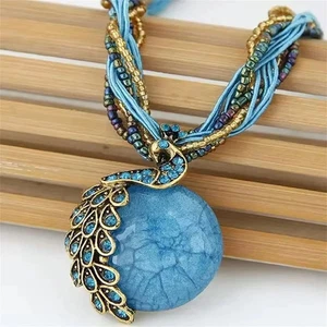 Collar colgante de pavo real vintage para mujer - declaración de piedra borla bohemia - Imagen 1 de 14