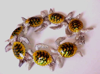 Brazalete vintage Kabana de plata de ley y esmalte tortugas marinas Foto 1 de 4