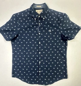 Camisa Manga Corta Original Penguin Para Hombres M Heritage Calce Ajustado Azul Marino Estampado Bicicleta - Imagen 1 de 4