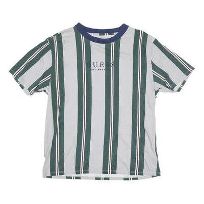 Camiseta GUESS masculina listrada cinza e verde manga curta gola redonda mistura de algodão - Imagem 1 de 4