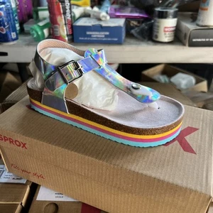 Sandalias holográficas Sprox Kids talla 1 arco iris plateadas plantilla de corcho - nuevas en caja - Imagen 1 de 4