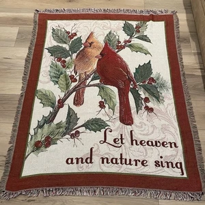 Manta de tapiz cardenal flecos 51"x63” Deja que el cielo y la naturaleza canten - Imagen 1 de 4