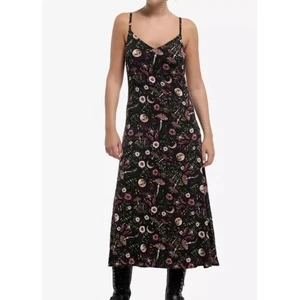 Mushroom Moon Celestial Floral Print Maxi Dress Witchy Cottagecore Whimsigoth 2x - Picture 1 of 2